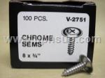 CTS2751R CHROME TAPPING SCREWS #2751, Chrome, Phillips Oval Head SEMS, 8 x 3/4",  100 pcs. (PER BAG)