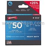 STT504 Staples - #504 Arrow Galvanized Heavy Duty, 1/4" for T-50 gun, 1,250 pcs. (PER BOX)