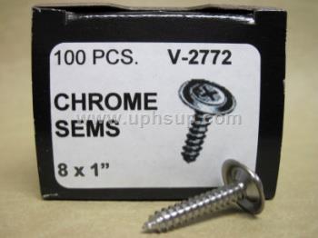 CTS2772R CHROME TAPPING SCREWS #2772, Chrome, Phillips Oval Head SEMS, 8 x 1", 100  pcs. (PER BOX)