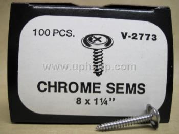 CTS2773R CHROME TAPPING SCREWS #2773,  Chrome, Phillips Oval Head SEMS, 8 x 1.25", 100 pcs. (PER BAG)