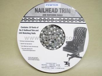 DNSPY010 Continuous Decorative Nail Trim - Pewter, w/144 nails, 10 yds. (PER ROLL)