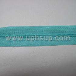 ZIP3N09LT10 Zippers - #3 Nylon, Light Turquoise, 10 yds. with 10 gold slides (PER ROLL)
